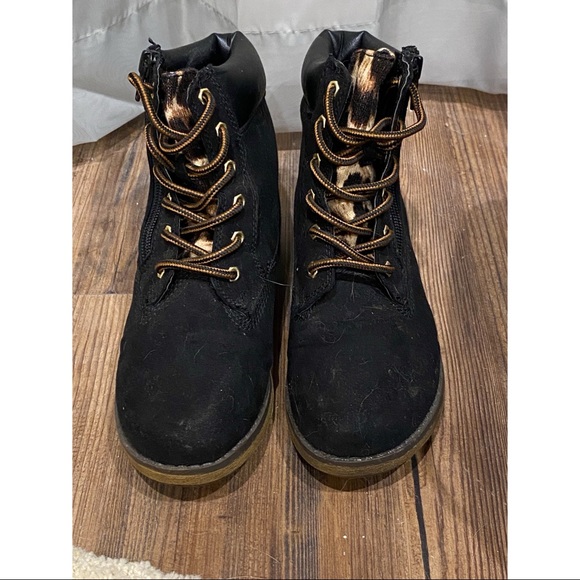 Candies Cheetah Black Combat Boots - Picture 1 of 4